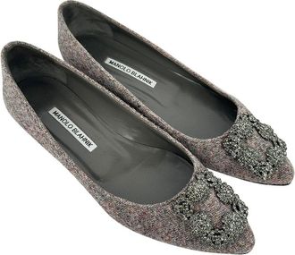 Manolo Blahnik Womens Tweed Hangisi Ballet Flat (Authentic Pre-Loved)