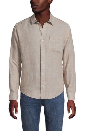 Lands End Long Sleeve Linen Shirt in Pale Desert Tan at Nordstrom, Size Xlt