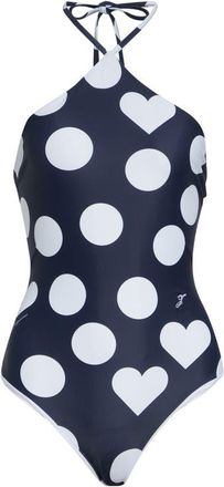 Jacquemus Le Bastide One-Piece Halter Swimsuit in Print Dots Heart Navy at Nordstrom, Size X-Small