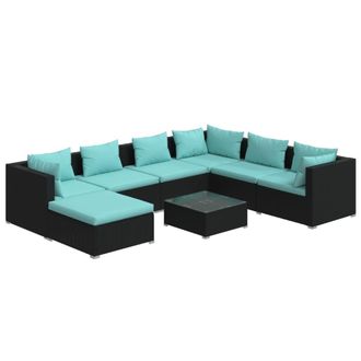 vidaXL 8 Pcs Garden Lounge Set Con Vime Pe Negro