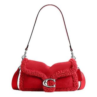 Coach Tabby Shoulder Bag 26 in Shearling Light Antique Nickel Red CHB41-LHUWQ