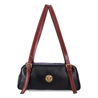 Versace Shoulder Bags, female, Black, Size: ONE SIZE Embl&egrave;me Nappa Bowling Bag