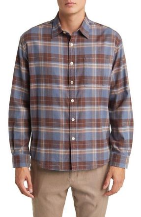 Nn.07 Deon 5465 Plaid Organic Cotton Flannel Button-Up Shirt in Blue/Brown Check at Nordstrom, Size Large