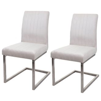 Hhg [nunca Usado] Juego De 2 Sillas Basculantes Hhg-096, Silla De Visita Silla De Conferencia, Terciopelo Acero Inoxidable Cepillado, Crema-blanco