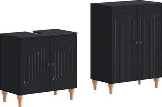 vidaXL Juego De Gabinete De Ba&ntilde;o De 2 Piezas Alkmaar Negro Vidaxl