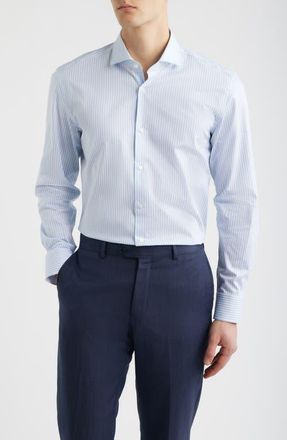 BOSS Hank Slim Fit Stripe Stretch Cotton Dress Shirt in Light/Pastel Blue at Nordstrom, Size 16.5R