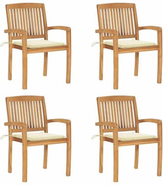 vidaXL Vidaxl - Sillas De Jard&iacute;n Apilables 4 Uds Madera De Teca Con Cojines