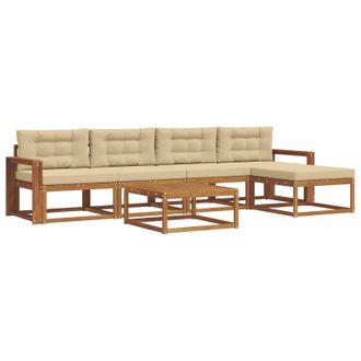 vidaXL Conjunto De Sof&aacute;s De Exterior Con Coj&iacute;n 6 Pcs Natural Y Beige Vidaxl
