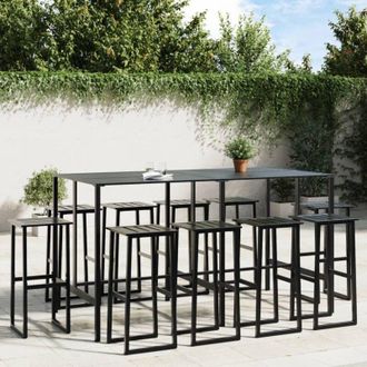 vidaXL Juego De Mesa Alta Y Taburetes De Jard&iacute;n 11 Piezas Acero Negro Vidaxl