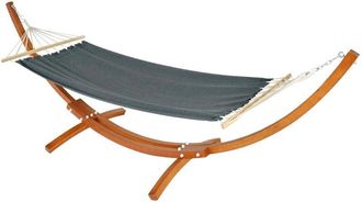 Hhg Hamaca Con Armaz&oacute;n Hhg 660, Columpio Colgante, Hasta 200kg Armaz&oacute;n De Madera Certificado Mvg 320cm, Marr&oacute;n, Estera Gris