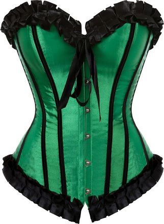 Generic Black Corset Women UK Waist Trainer with Soft Steel Rod Boned Satin Bustier Basque Lingerie Overbust Sweetheart Lace Push Up Cinchers Gothic Steampunk