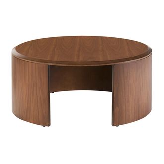 Miliboo Mesa De Centro Redonda De Dise&ntilde;o En Madera Oscura Nogal D80 Cm Zahra