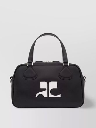 Courr&egrave;ges structured leather bowling bag with adjustable strap