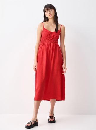 Twik Womens Smocked bust linen-blend midi dress