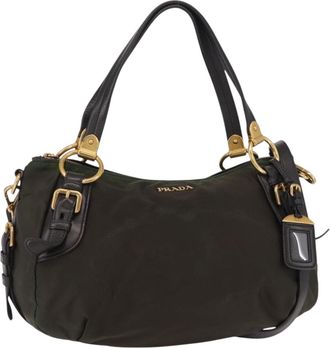 Prada Vintage Handbag Tessuto Khaki Nylon Handbag (Pre-Owned)