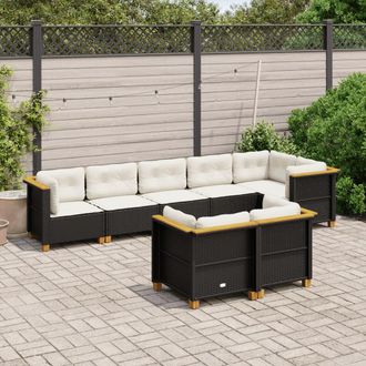 vidaXL Set De Sof&aacute;s De Jard&iacute;n Y Cojines 8 Piezas Rat&aacute;n Sint&eacute;tico Negro Vidaxl