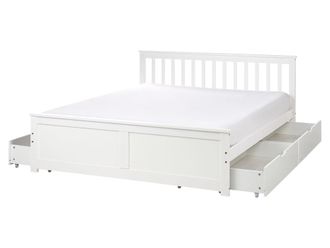 Beliani Cama matrimonial de madera blanco 160x200