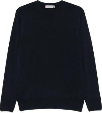 Canali Navy Blauwe Ribgebreide Trui - Heren - Ronde hals truien - Blauw - 3XL - Katoen - Truien & Vesten