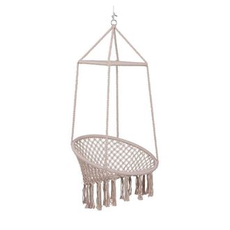 Trade Shop Trade Shop - Amaca Sedia Sospesa Ad Altalena Dondolo In Legno Corda Intrecciata Cotone Beige