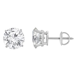 Grown Brilliance 5 Carat 14K White Gold Round Cut Lab Grown Diamond Stud Push Back Earrings for Women-Color/Clarity-JSI+