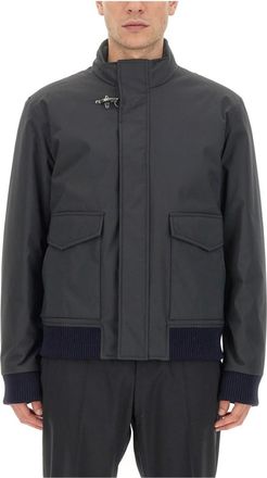 Fay Grey Solid Mock Collar Jacket