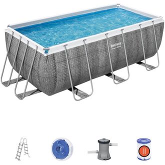 Bestway Piscina Desmontable Tubular Bestway Power Steel Rectangular 4,12m X2,01mx1,22m Dise&ntilde;o Rat&aacute;n Gris 56722 Con Depuradora De Cartucho Y Escalera