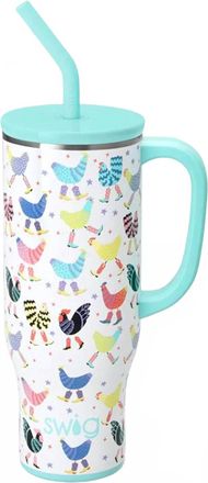 Swig Funky Chicken Mega Mug - 30Oz In Multi-Color & Light Blue Handle