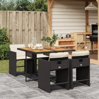 vidaXL Set De Muebles Jard&iacute;n 5 Pzas Con Cojines Rat&aacute;n Sint&eacute;tico Negro Vidaxl