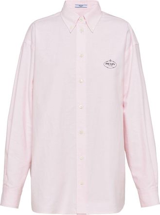 Prada logo-embroidered cotton shirt - women - Cotton - 42 - Pink