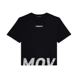 Freddy T-shirt cropped con spacchi laterali e stampa tagliata