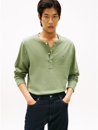 Tommy Hilfiger Mens Long-Sleeve Henley T-Shirt - Green - XXXL