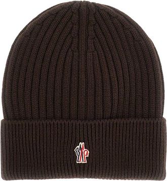 Moncler Dark Brown Logo Beanie Cap