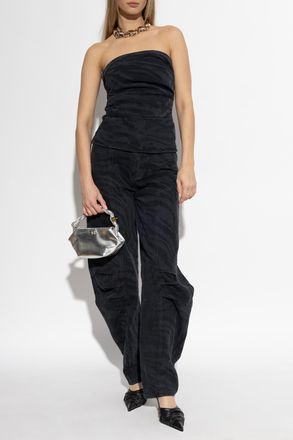 Rotate Off-the-shoulder Denim Top, Womens, Black