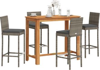vidaXL Mesa Y Taburetes De Jard&iacute;n 5 Pzas Madera Acacia Rat&aacute;n Pe Gris Vidaxl
