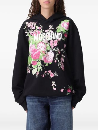 Moschino floral-print hoodie - women - Cotton - S - Black