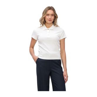 Tommy Hilfiger Tops, Dames, Wit, M, Katoen, Slim Fit Polo Shirt met Goudkleurige Knopen