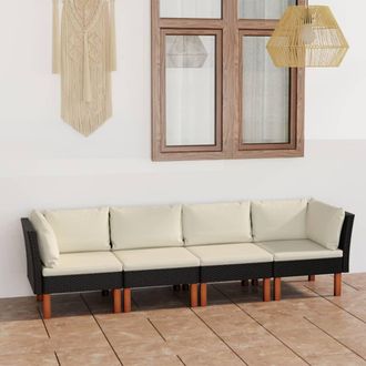 vidaXL Sof&aacute; De Jard&iacute;n 4 Plazas Con Cojines Rat&aacute;n Sint&eacute;tico Negro Vidaxl