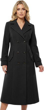 Janisramone Suede Long Trench Coats for Women UK, Elegant Front 6 Buttons with Side Pockets Womens Coats, Classic Lapel Collared Warm Winter Long Cardigan Ladies 