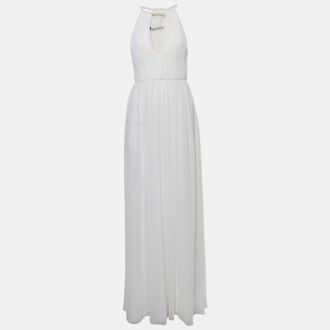 Alice & Olivia Alice + Olivia Off White Plisse Chiffon Naomi Maxi Dress