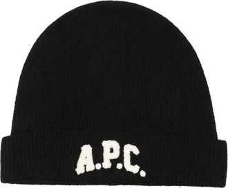 A.P.C. logo-appliqué beanie - Black