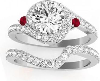 Allurez Halo Swirl Ruby & Diamond Bridal Set Palladium (0.77ct)