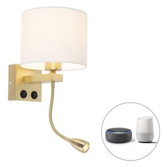 QAZQA Smart Wall Light Gold with White Shade Incl. Wifi A60 - Brescia