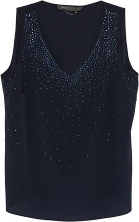 Marina Rinaldi Mrpascia V-neck Versierd Top - Dames - Tops zonder mouwen - Blauw - 4XL - Polyester - Tops