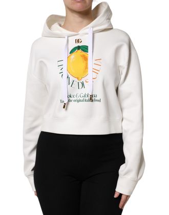 Dolce & Gabbana Ivory Cotton Printed Hooded Pullover Womens Sweater