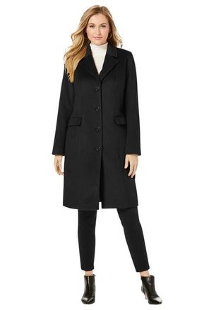 Jessica London Notch Collar Wool Coat in Black at Nordstrom, Size 16