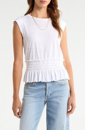 Treasure & Bond Smocked Waist Peplum Muscle Tank in White at Nordstrom, Size Xx-Large