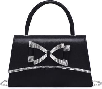 Generic Rhinestone Bow Evening Clutch Bag for Women - Glitter Trapezoid Handbag with Top Handle & Detachable Chain - Elegant Small Tote for Weddings, Parties 