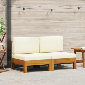 vidaXL Sof&aacute; Central 2 Piezas Cojines Blanco Crema Madera De Acacia Vidaxl