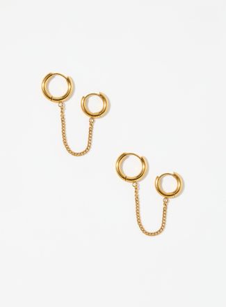 Simons Womens Double piercing Hoop Earrings with chain