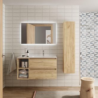 Cygnus Bath Mueble Ba&ntilde;o Bequia 100 Cm Y Coqueta Izquierda Roble Con Lavabo
